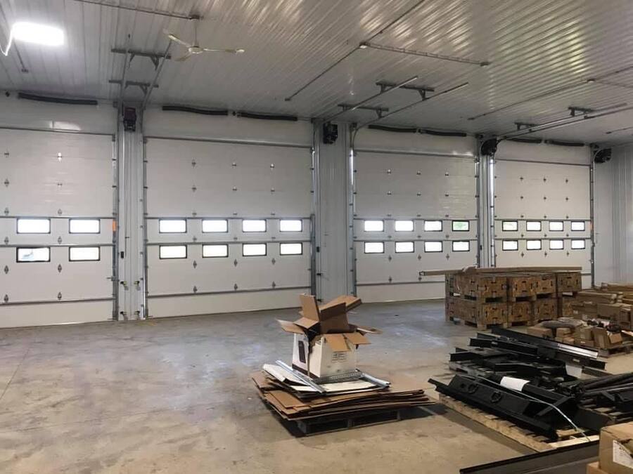Commercial overhead doors in a large shop