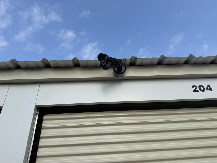 UniFi camera on a storage building